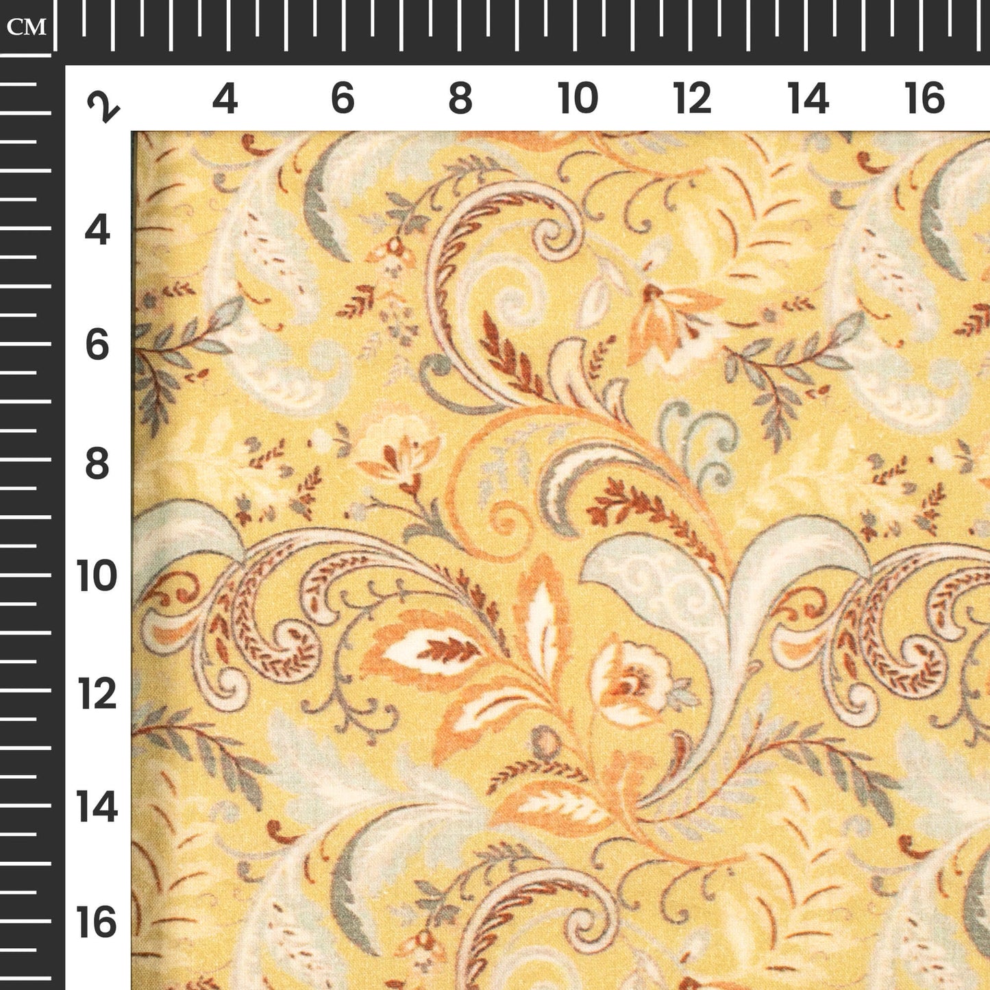 Dijon Yellow And Brown Floral Digital Print Cotton Cambric Fabric