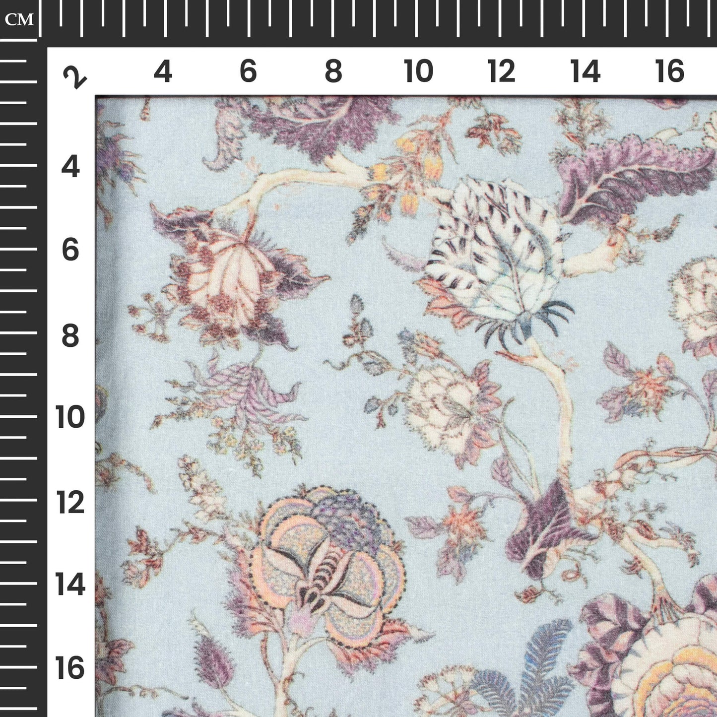 Baby Blue And Purple Floral Digital Print Cotton Cambric Fabric