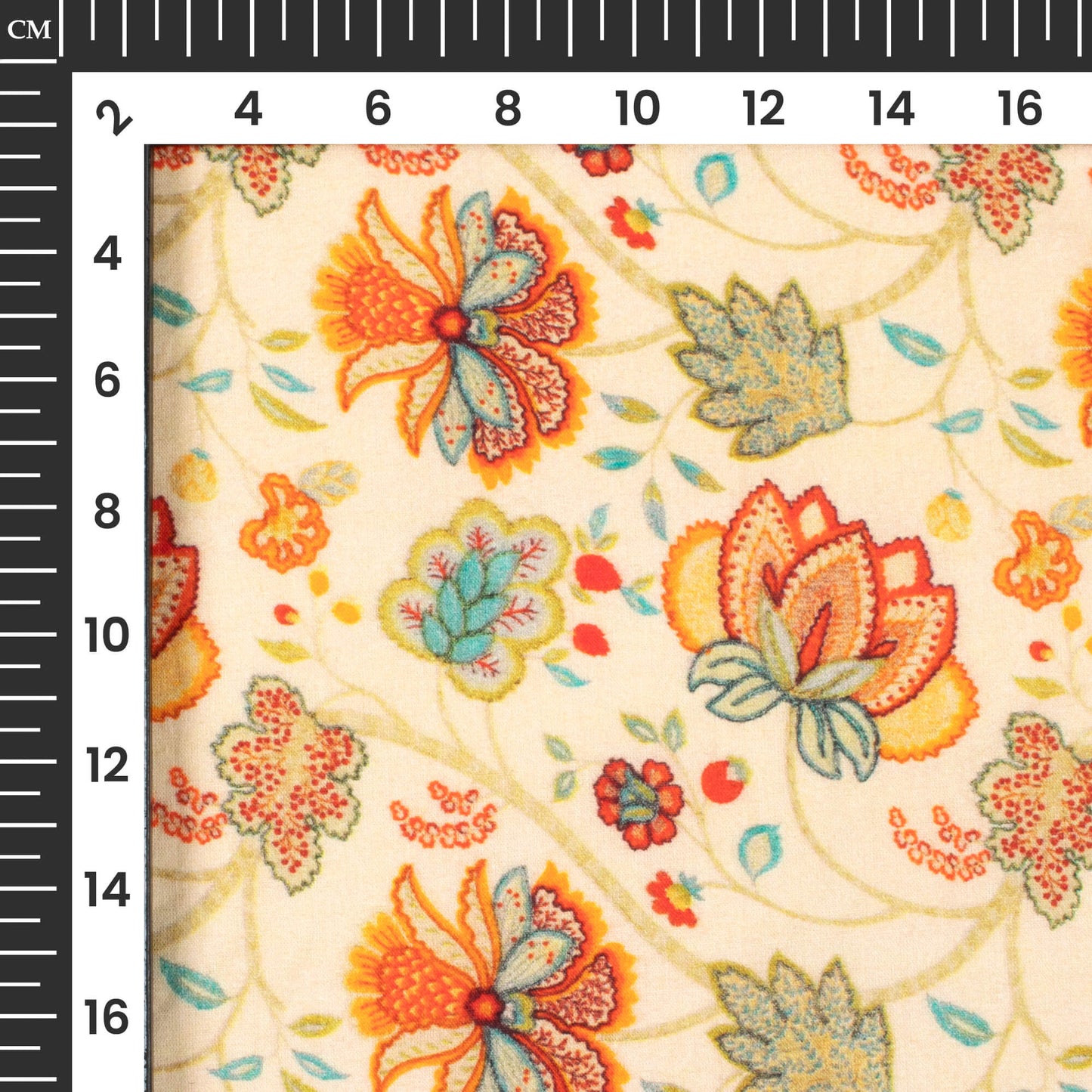 Peach Yellow And Orange Floral Digital Print Cotton Cambric Fabric