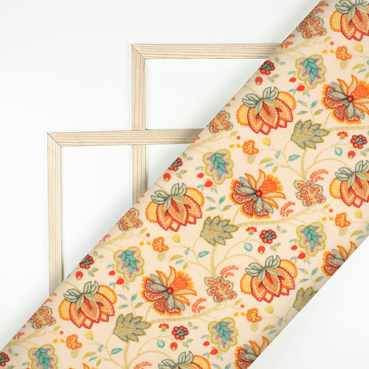 Peach Yellow And Orange Floral Digital Print Cotton Cambric Fabric