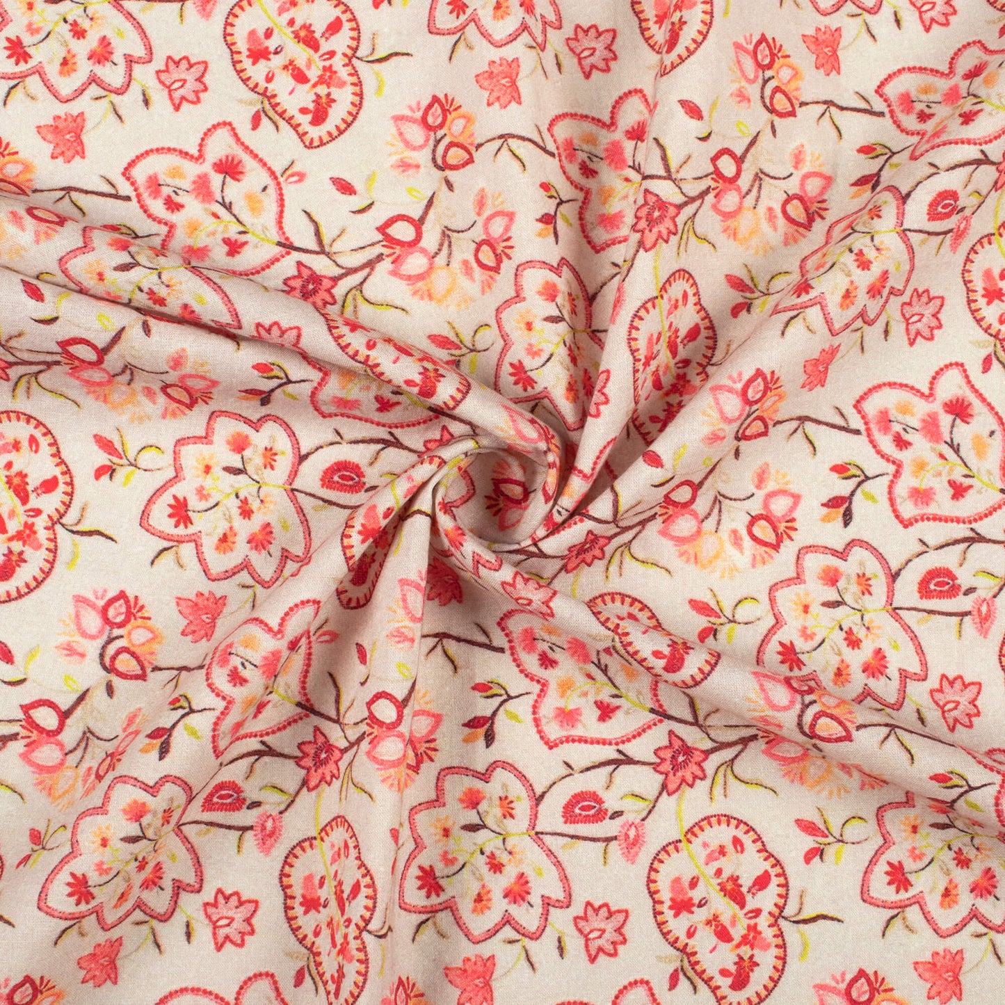 Hazelwood Beige And Pink Floral Digital Print Cotton Cambric Fabric