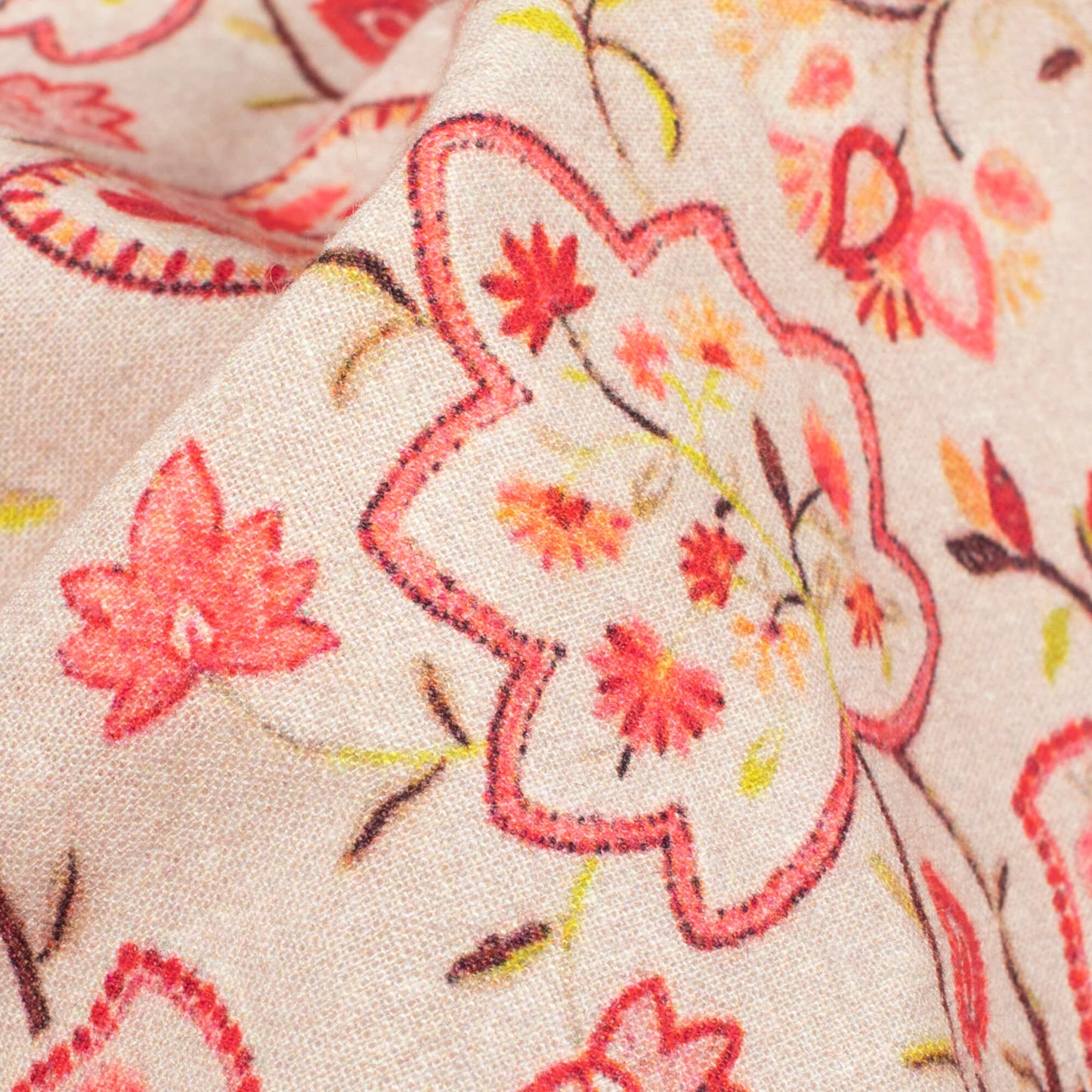 Hazelwood Beige And Pink Floral Digital Print Cotton Cambric Fabric