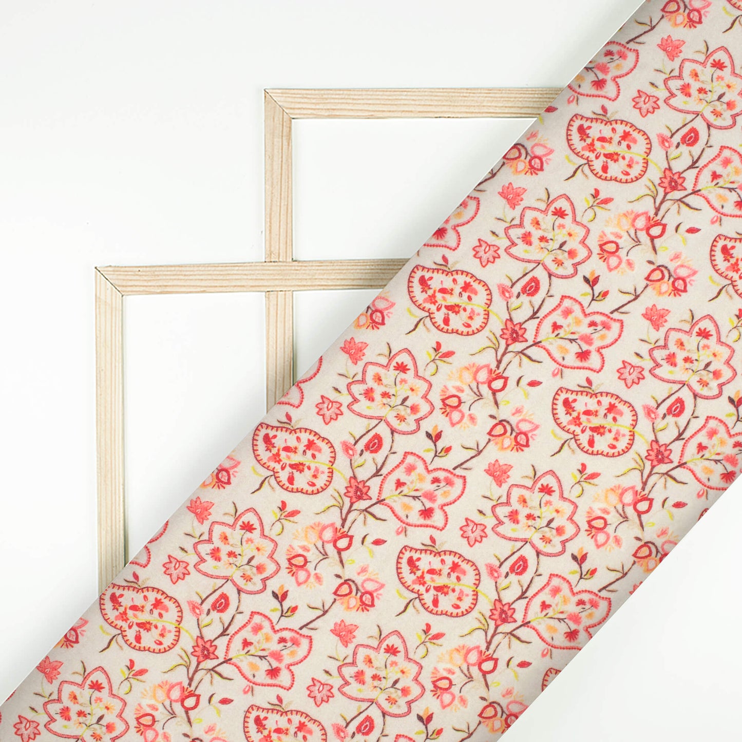 Hazelwood Beige And Pink Floral Digital Print Cotton Cambric Fabric