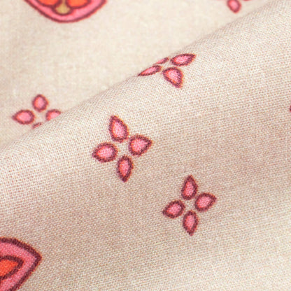 Ecru Beige And Pink Geometric Digital Print Cotton Cambric Fabric