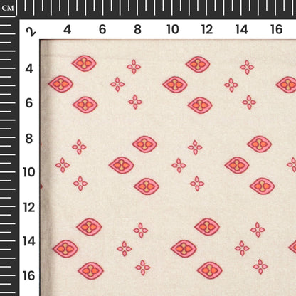 Ecru Beige And Pink Geometric Digital Print Cotton Cambric Fabric