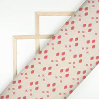Ecru Beige And Pink Geometric Digital Print Cotton Cambric Fabric
