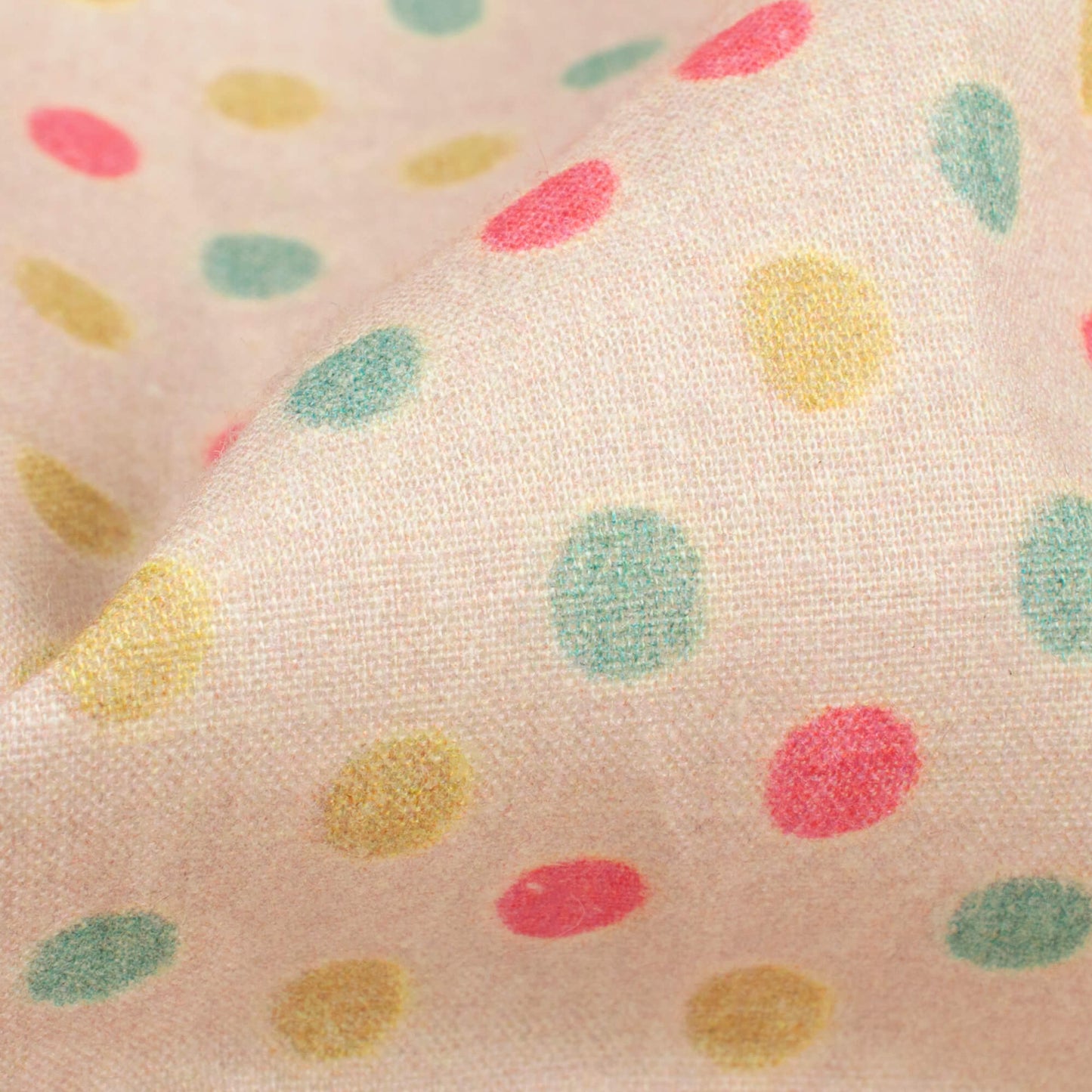 Bone Beige And Pink Polka Dots Digital Print Cotton Cambric Fabric