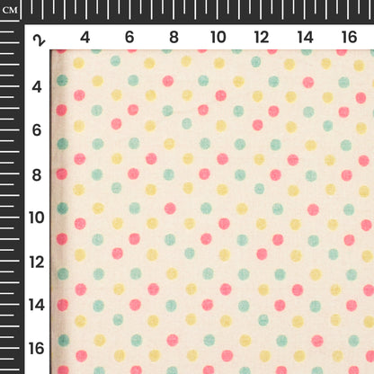 Bone Beige And Pink Polka Dots Digital Print Cotton Cambric Fabric