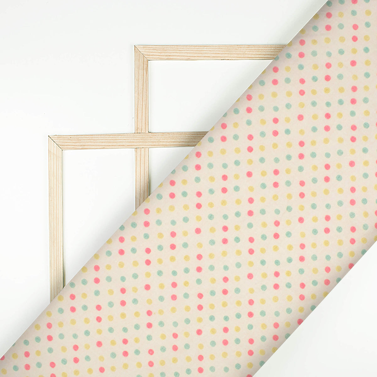 Bone Beige And Pink Polka Dots Digital Print Cotton Cambric Fabric