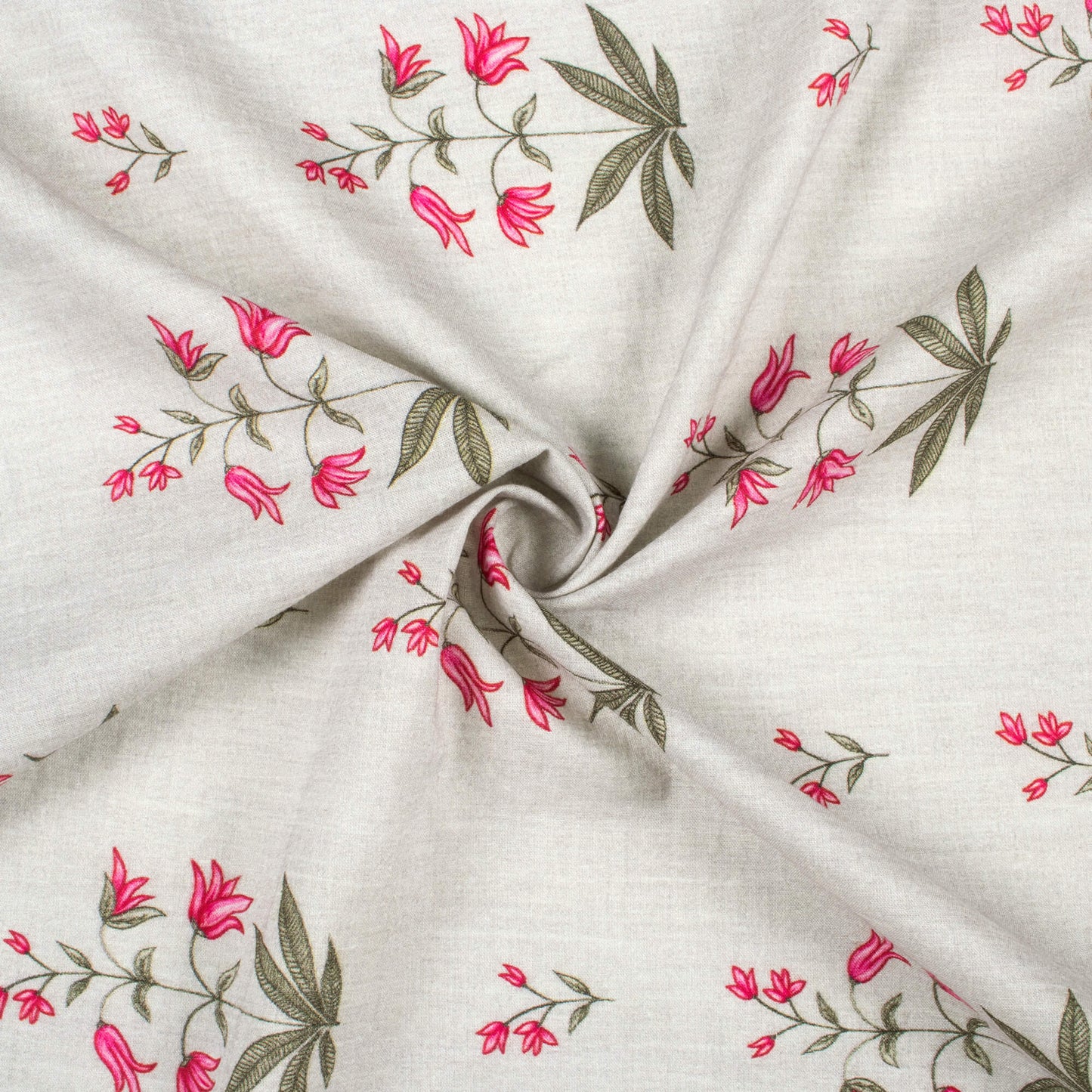 Cloud Grey And Pink Floral Digital Print Cotton Cambric Fabric