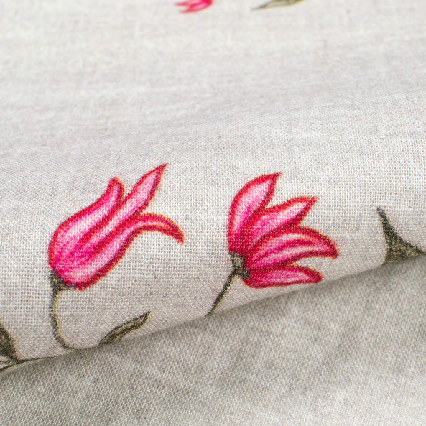 Cloud Grey And Pink Floral Digital Print Cotton Cambric Fabric