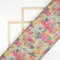 Sage Green And Pink Floral Digital Print Cotton Cambric Fabric