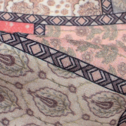 Sage Green And Peach Patch Digital Print Cotton Cambric Fabric