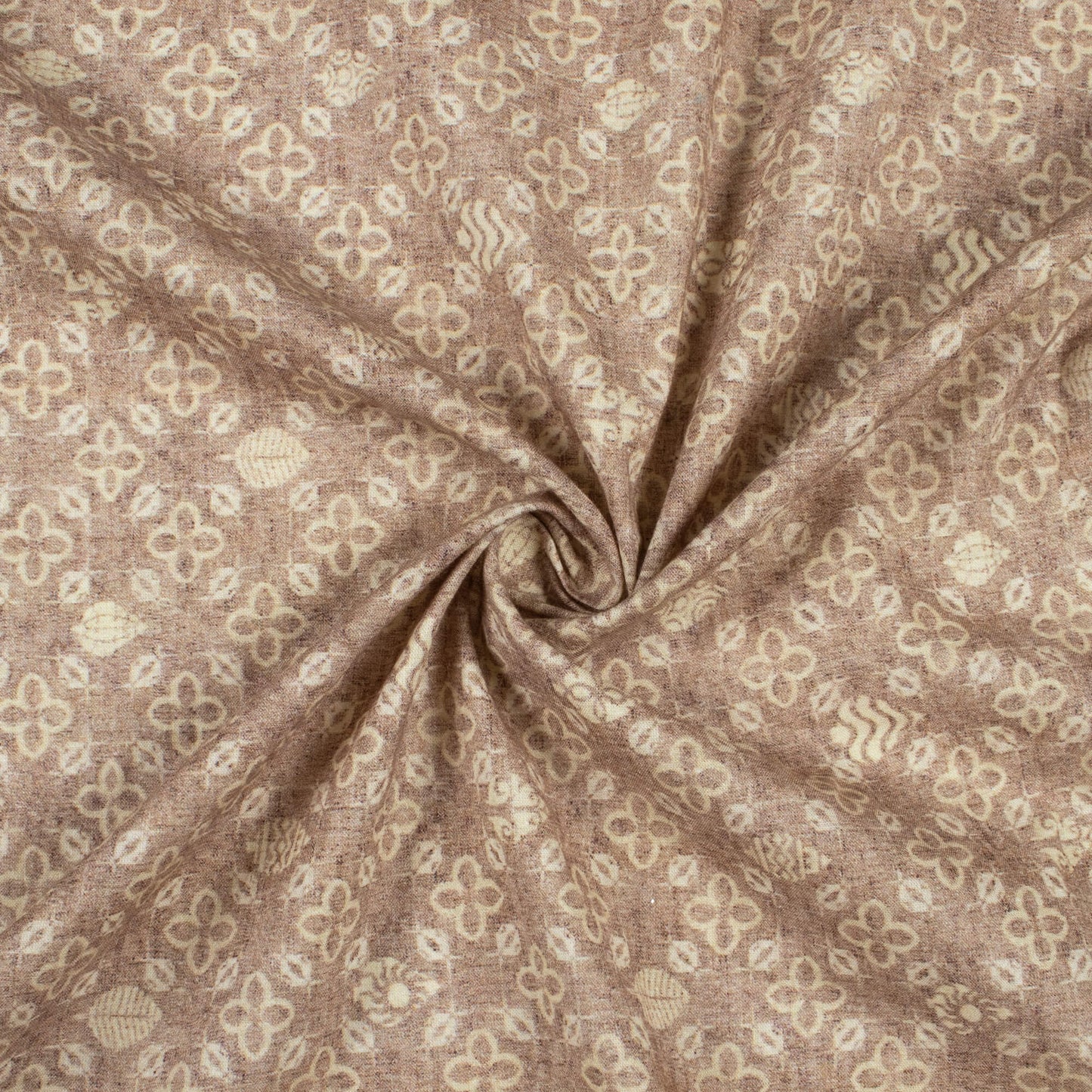 Sepia Brown And Beige Floral Digital Print Cotton Cambric Fabric