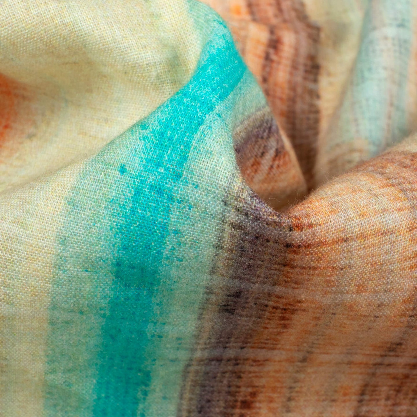 Ivory Cream And Orange Stripes Digital Print Cotton Cambric Fabric