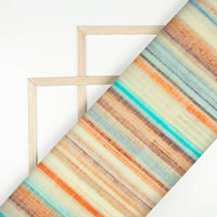 Ivory Cream And Orange Stripes Digital Print Cotton Cambric Fabric