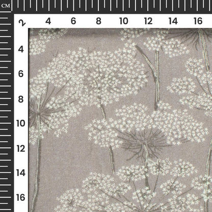 Fossil Grey And White Floral Digital Print Cotton Cambric Fabric