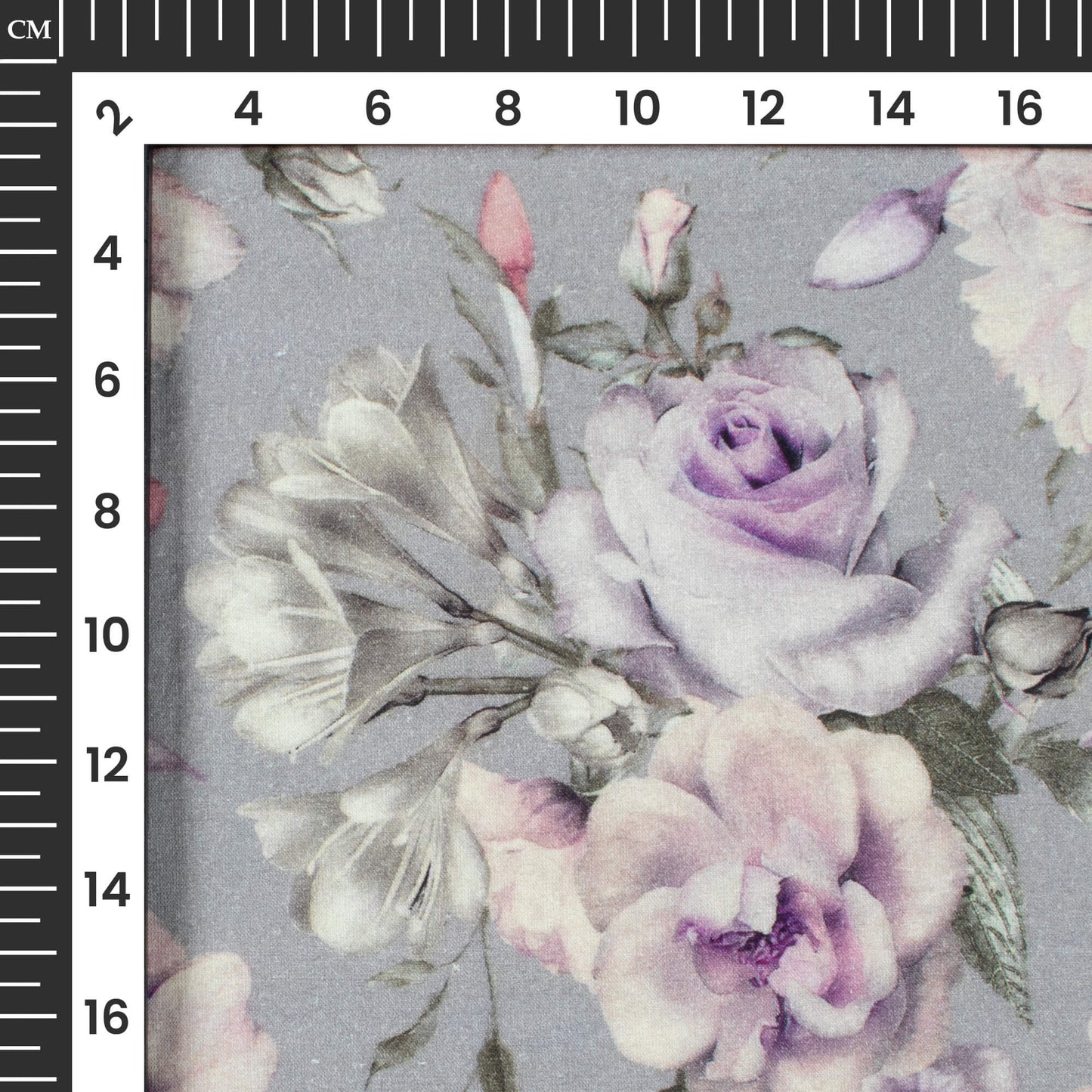 Light Purple And Grey Floral Digital Print Cotton Cambric Fabric