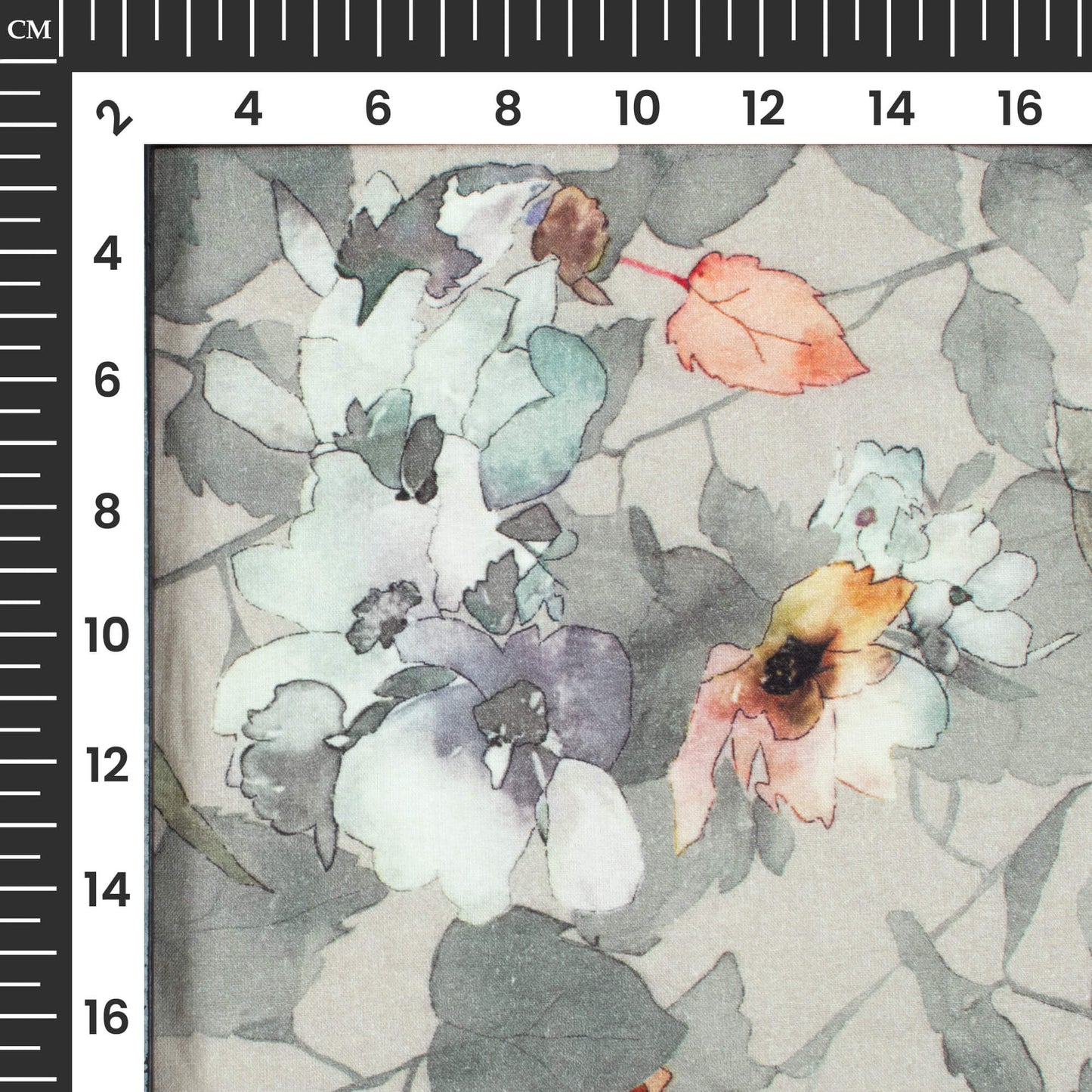 Rhino Grey And Peach Floral Digital Print Cotton Cambric Fabric