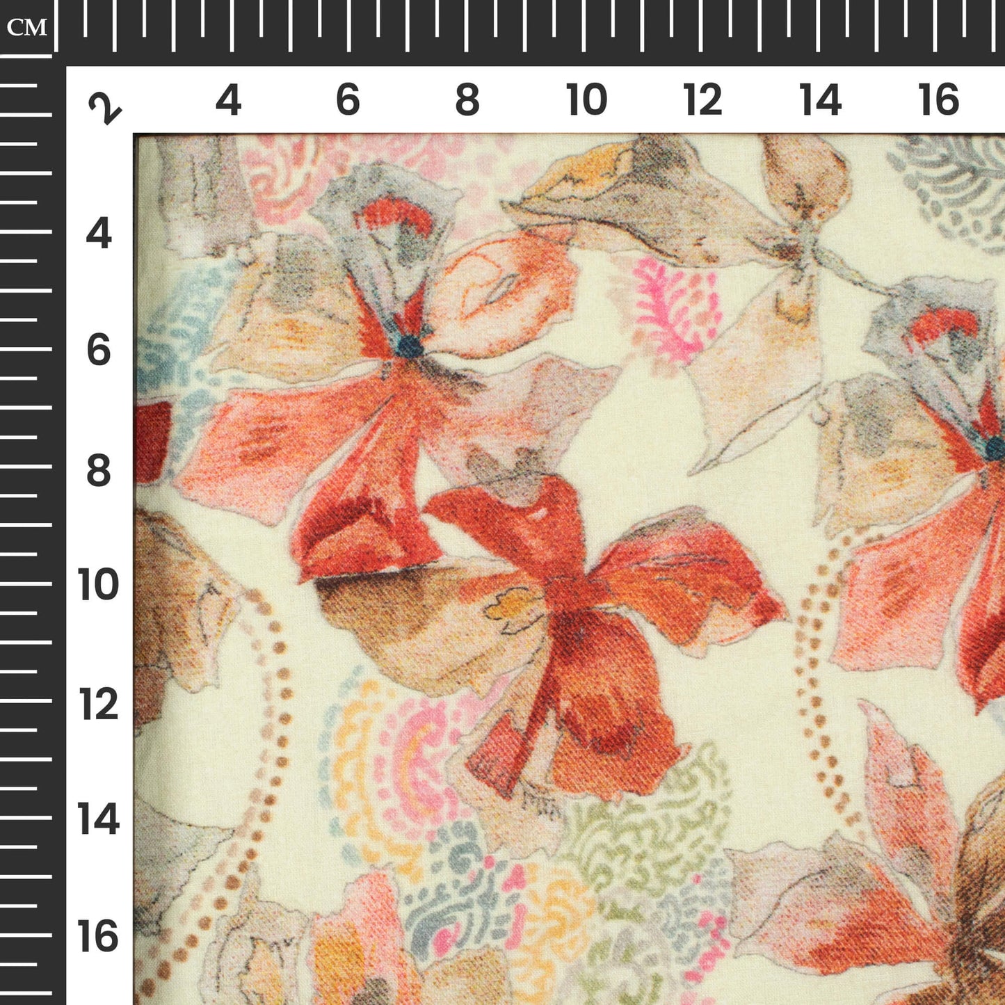Banana Yellow And Peach Floral Digital Print Cotton Cambric Fabric
