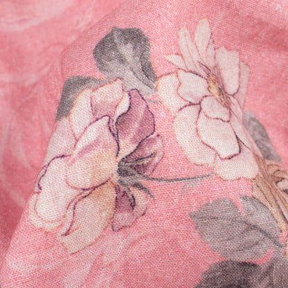 Blush Pink And Brown Floral Digital Print Cotton Cambric Fabric