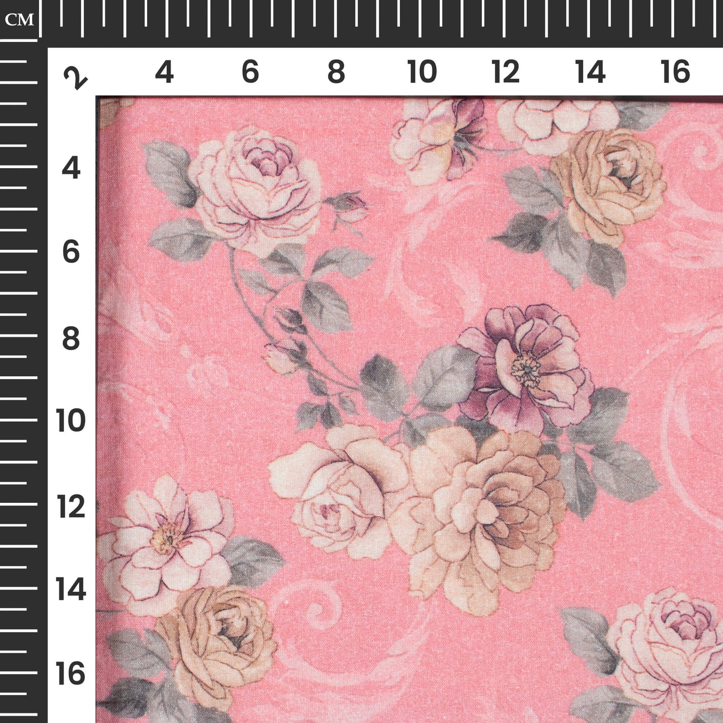 Blush Pink And Brown Floral Digital Print Cotton Cambric Fabric