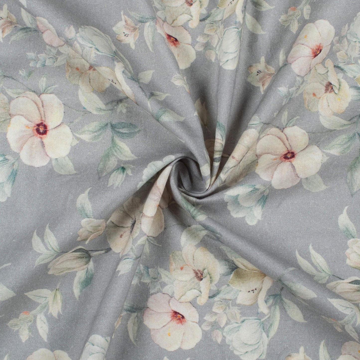 Metal Grey And Beige Floral Digital Print Cotton Cambric Fabric