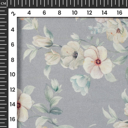 Metal Grey And Beige Floral Digital Print Cotton Cambric Fabric