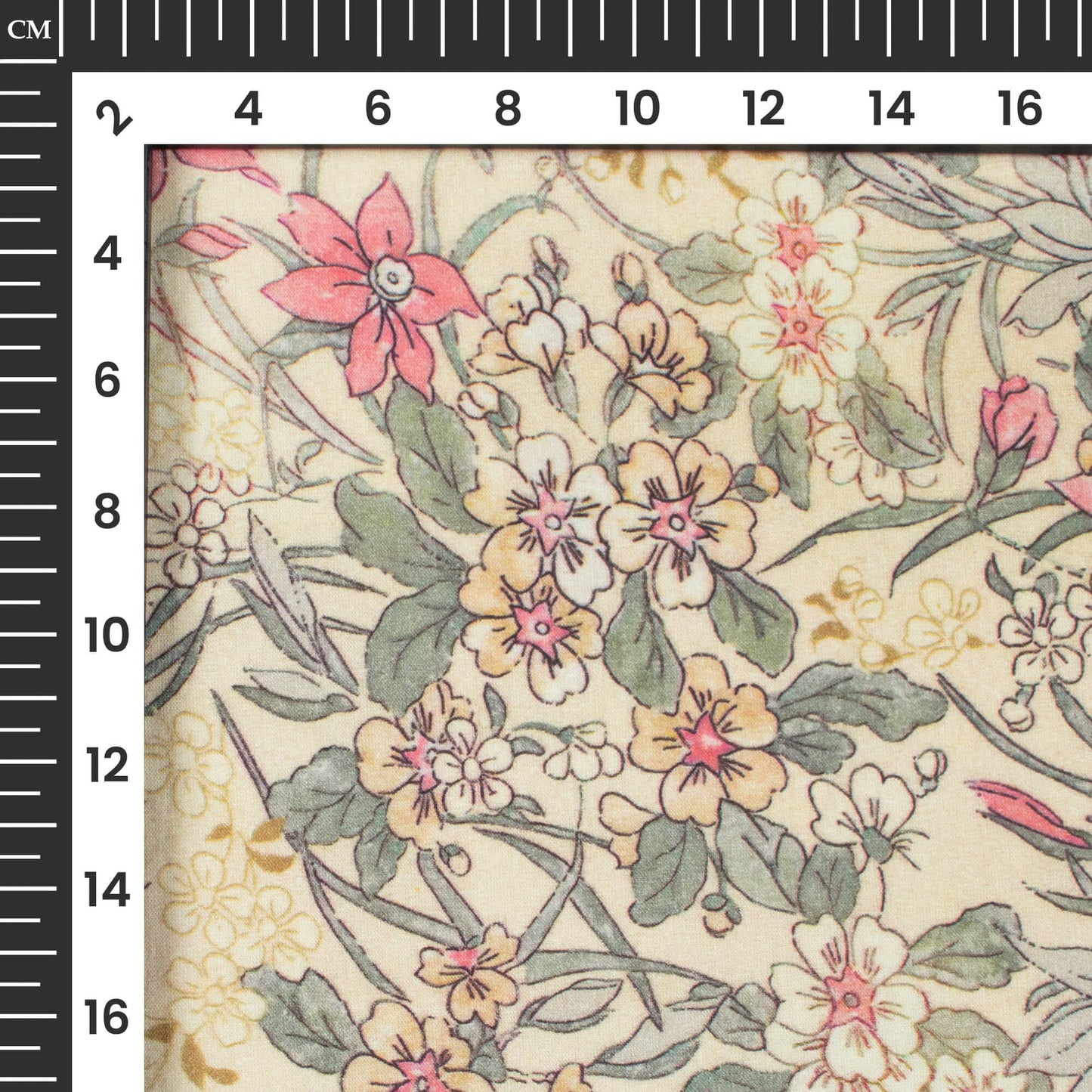 Daffodil Yellow And Green Floral Digital Print Cotton Cambric Fabric