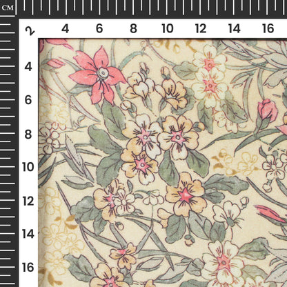 Daffodil Yellow And Green Floral Digital Print Cotton Cambric Fabric