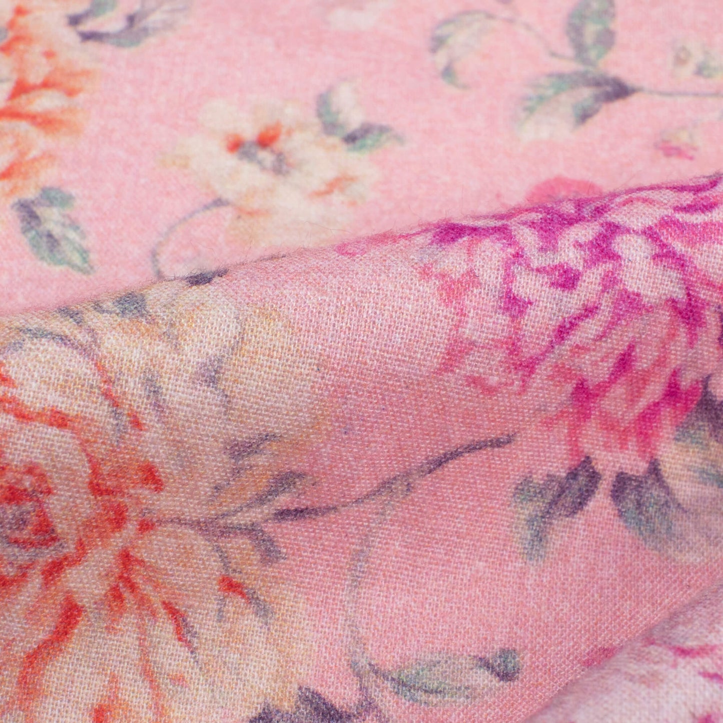 Light Pink And Yellow Floral Digital Print Cotton Cambric Fabric