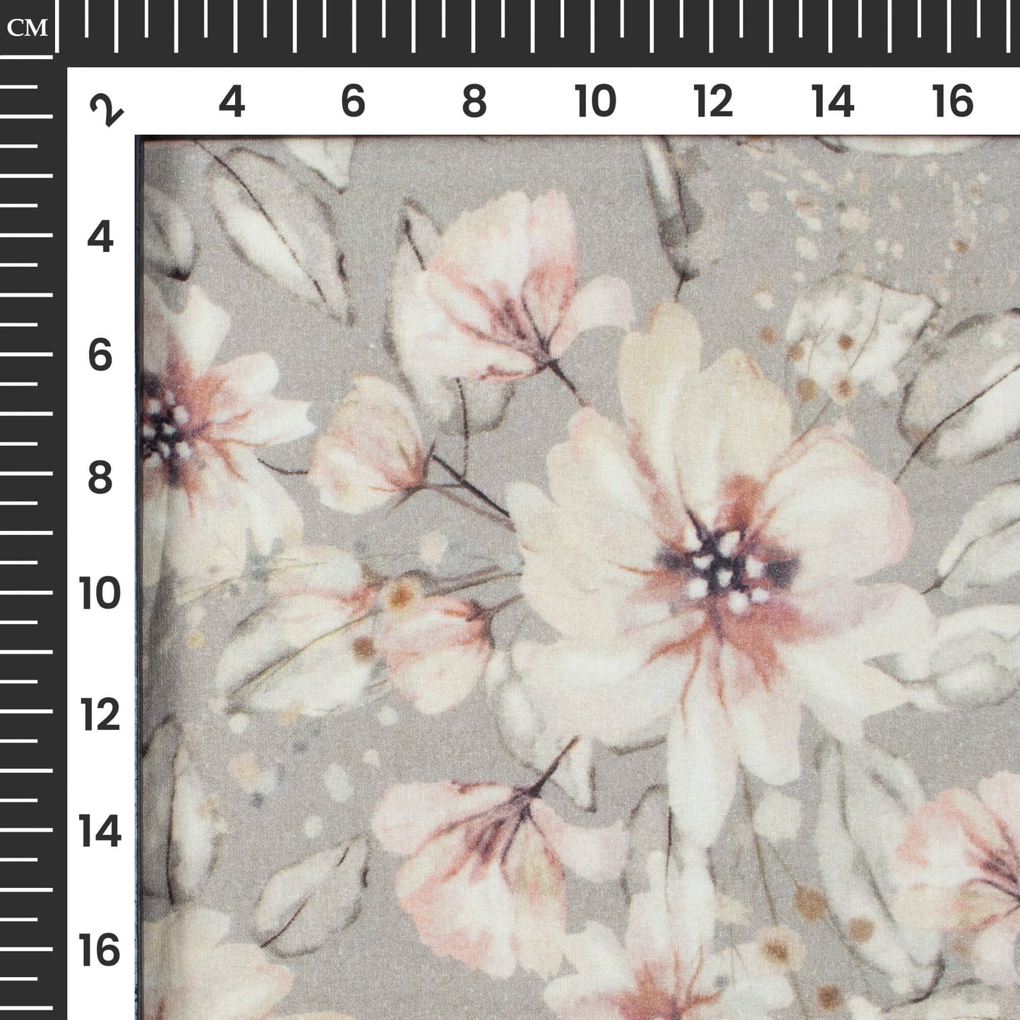 Spanish Grey And Beige Floral Digital Print Cotton Cambric Fabric