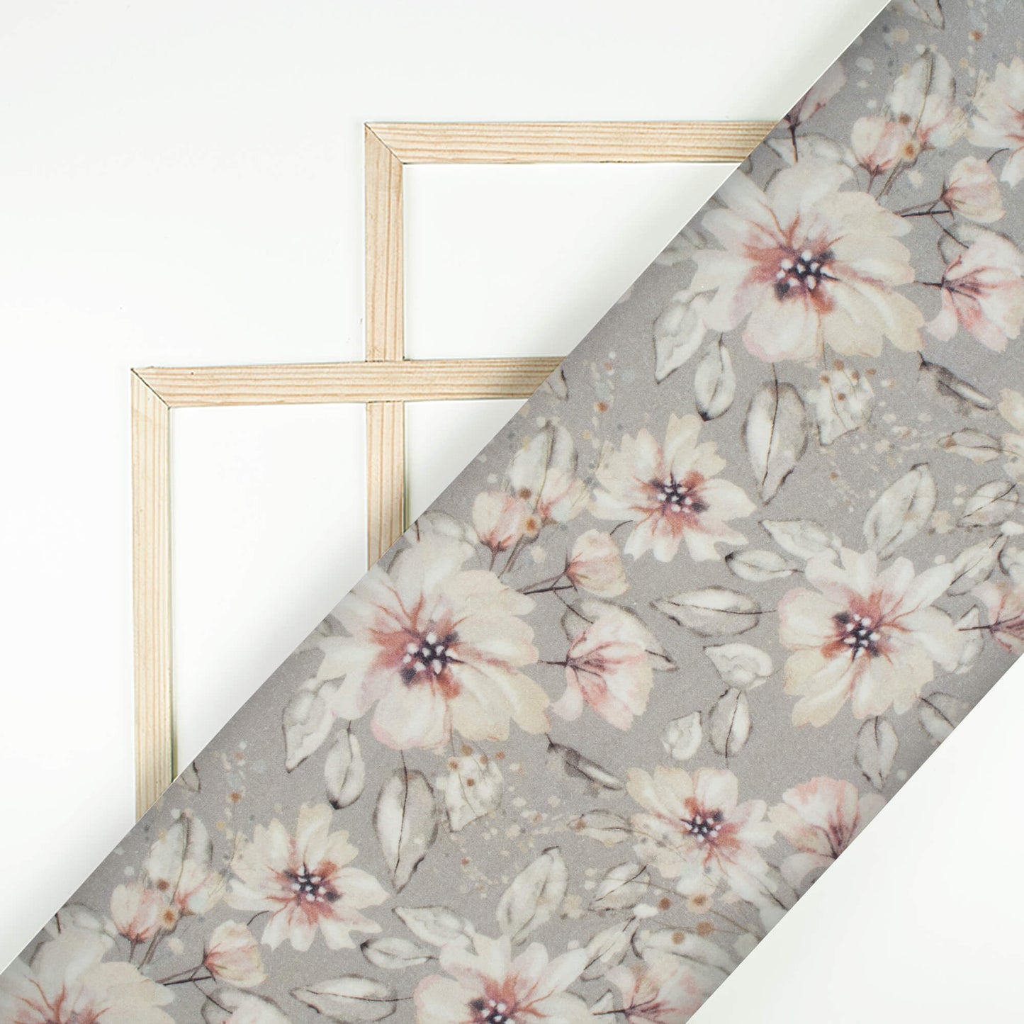 Spanish Grey And Beige Floral Digital Print Cotton Cambric Fabric
