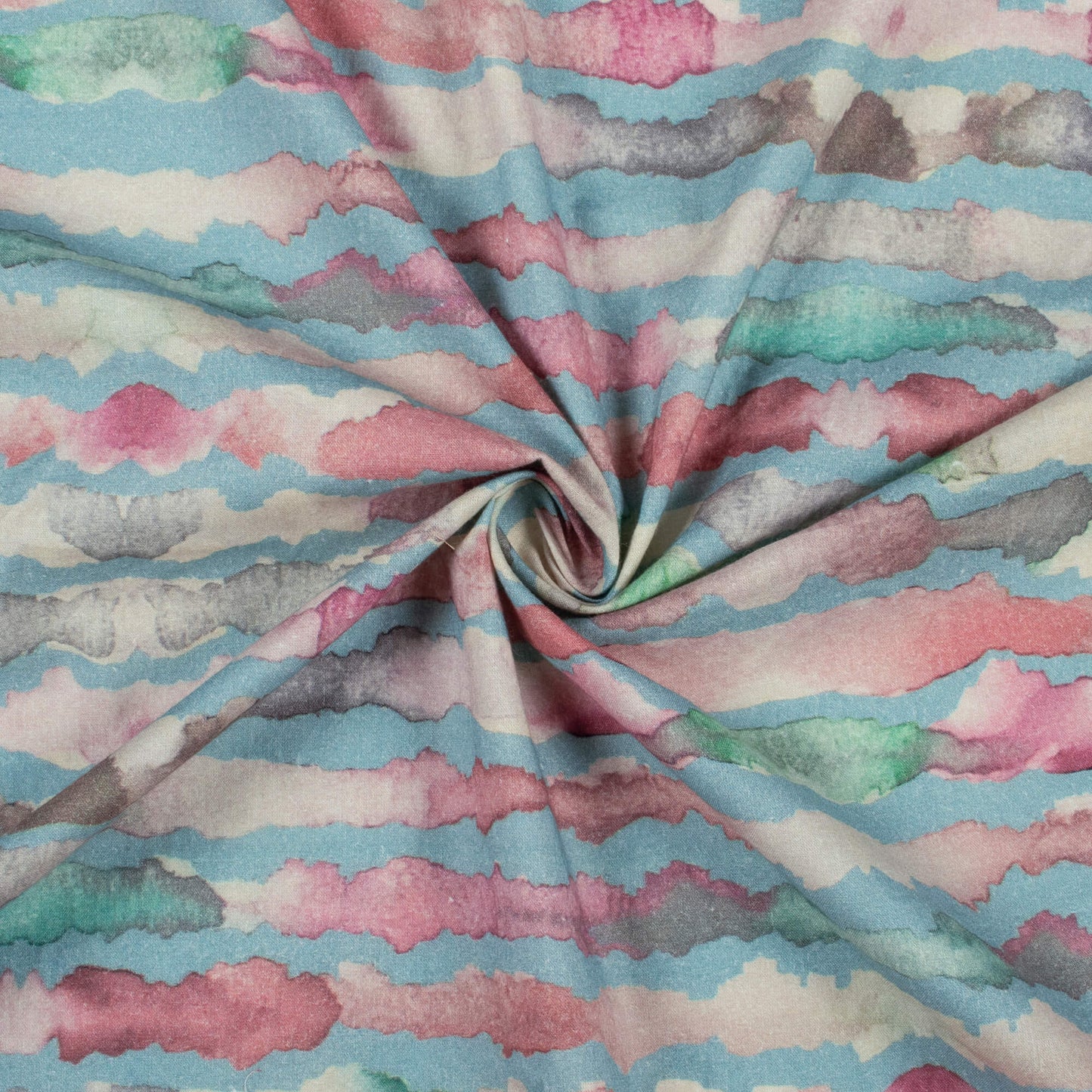 Stone Blue And Pink Stripes Digital Print Cotton Cambric Fabric