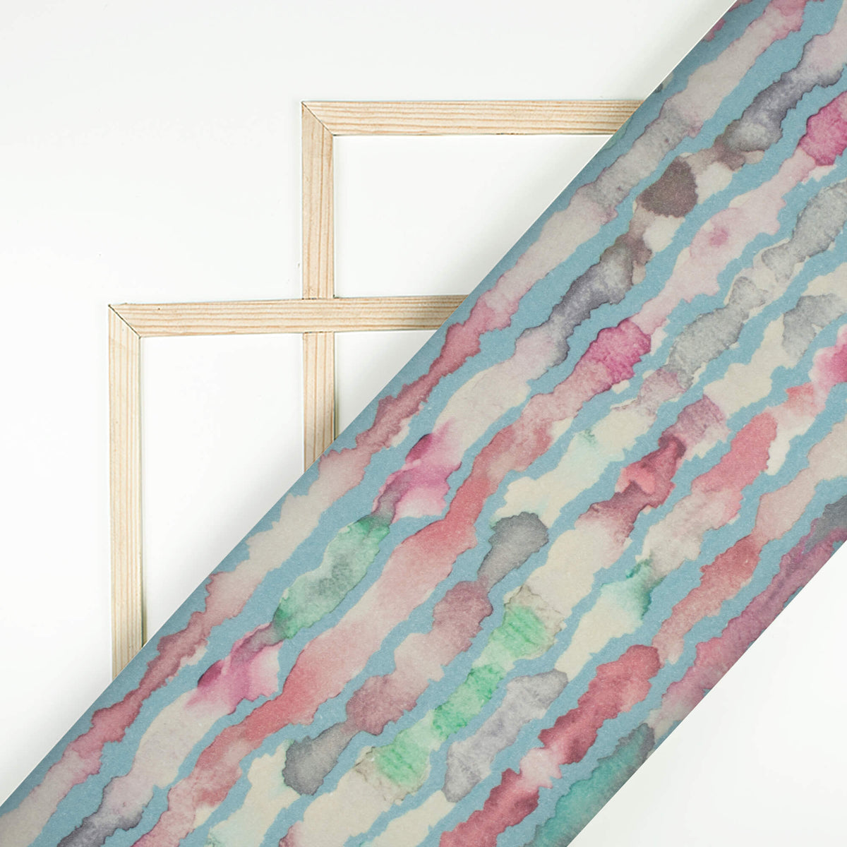 Stone Blue And Pink Stripes Digital Print Cotton Cambric Fabric