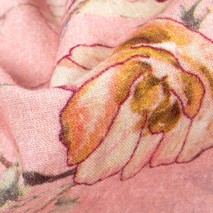 Salmon Pink And Beige Floral Digital Print Cotton Cambric Fabric