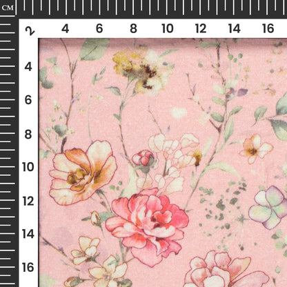 Salmon Pink And Beige Floral Digital Print Cotton Cambric Fabric