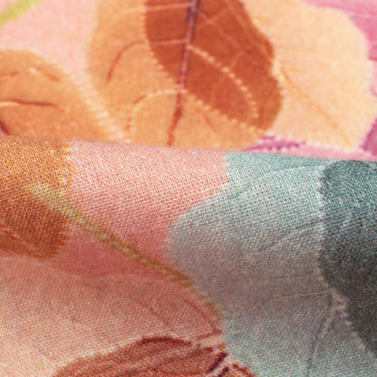 Salmon Pink And Grey Leaf Digital Print Cotton Cambric Fabric