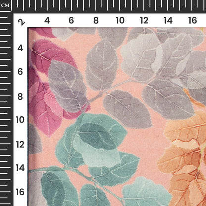 Salmon Pink And Grey Leaf Digital Print Cotton Cambric Fabric