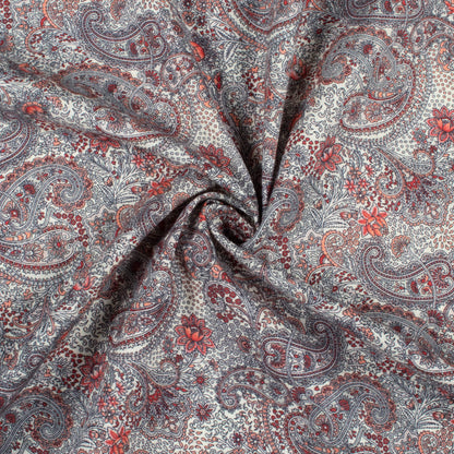Trendy Burgundy Red Paisely Digital Print Cotton Cambric Fabric