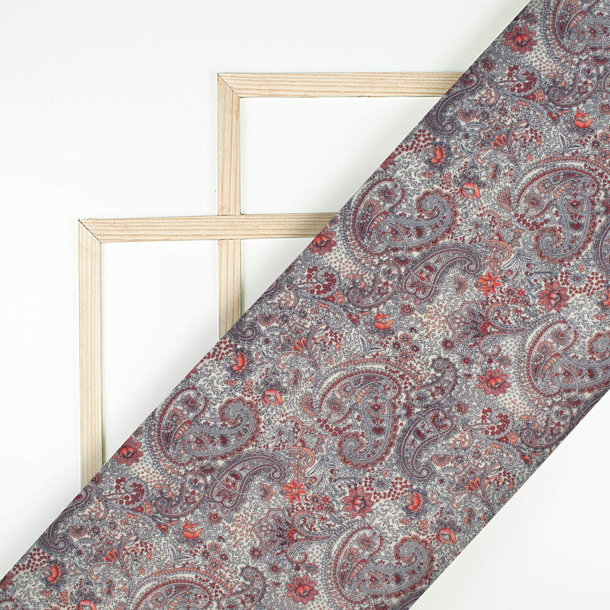 Trendy Burgundy Red Paisely Digital Print Cotton Cambric Fabric