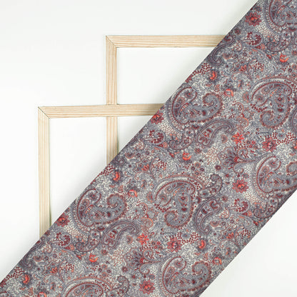 Trendy Burgundy Red Paisely Digital Print Cotton Cambric Fabric