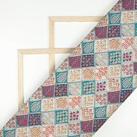 Light Blue And Maroon Floral Digital Print Cotton Cambric Fabric