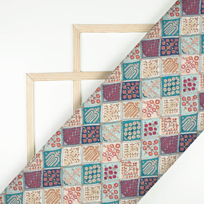 Light Blue And Maroon Floral Digital Print Cotton Cambric Fabric
