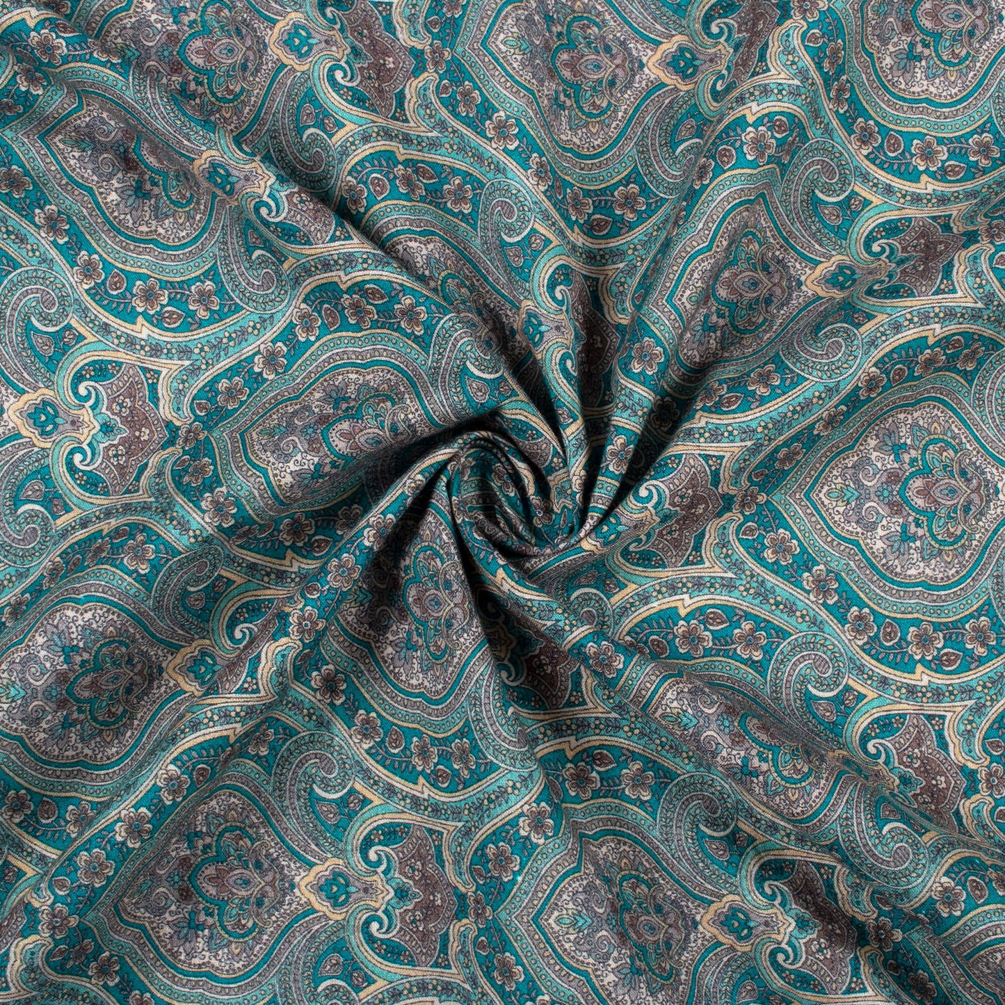 Pine Blue And Grey Ethnic Digital Print Cotton Cambric Fabric