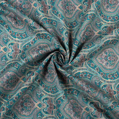 Pine Blue And Grey Ethnic Digital Print Cotton Cambric Fabric