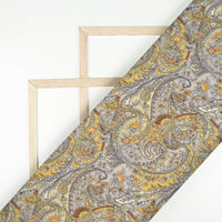 Corn Yellow And Grey Paisely Digital Print Cotton Cambric Fabric