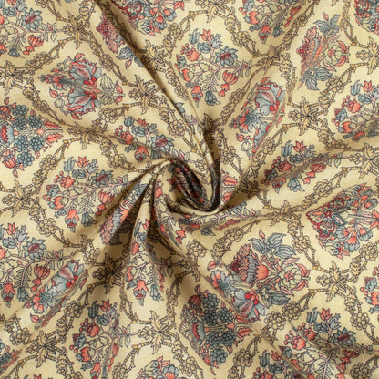 Mellow Yellow And Peach Floral Digital Print Cotton Cambric Fabric