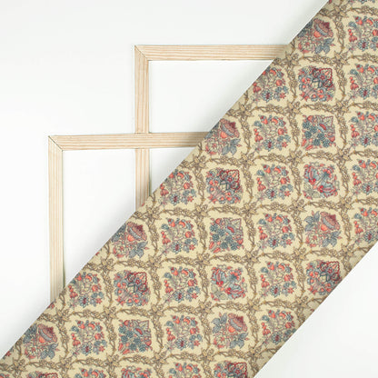 Mellow Yellow And Peach Floral Digital Print Cotton Cambric Fabric