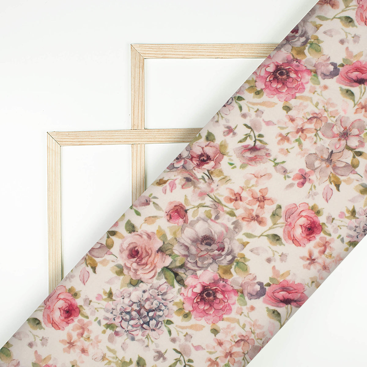 Taffy Pink And Cream Floral Digital Print Cotton Cambric Fabric